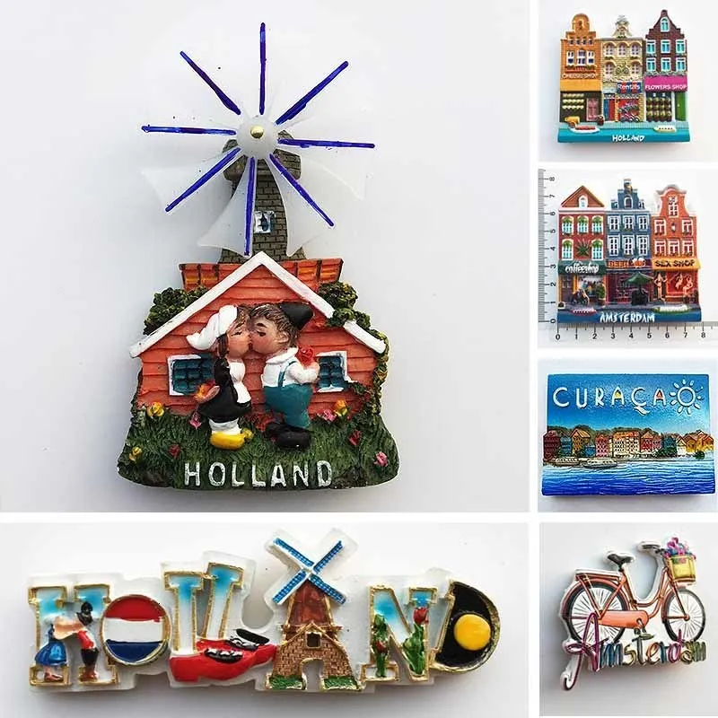 Decorative Objects Netherlands Curacao Fridge Magnets Tourist Souvenirs Holland Windmill Amsterdam Magnetic Refrigerator Stickers Home Decor Gifts 230516