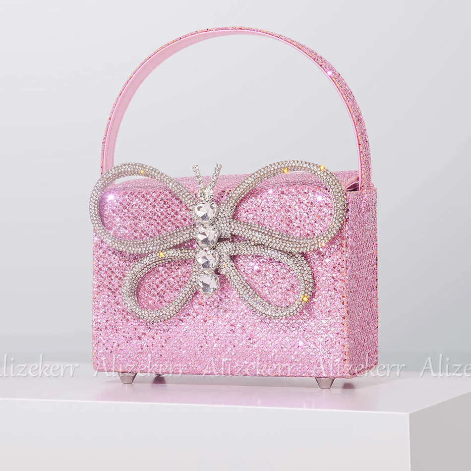 Totes mousserande paljetter Butterfly Evening Clutch Bag Boutique Rhinestone Square Box Purses and Handbags Wedding Party 230509