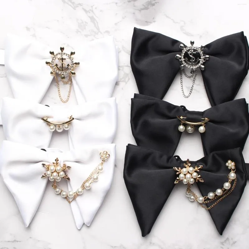 Bow Ties Mans Black Luxurious Polyester Horn Tie med Pearl Chain Brosch för Busseness Wedding Party Tuxedo Accessories