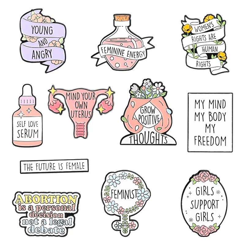 Feministische emailpennen Custom Self Love My Mind My Body Uterus My Freedom Broches Cartoon Cute Collar Badge Sieraden Gift