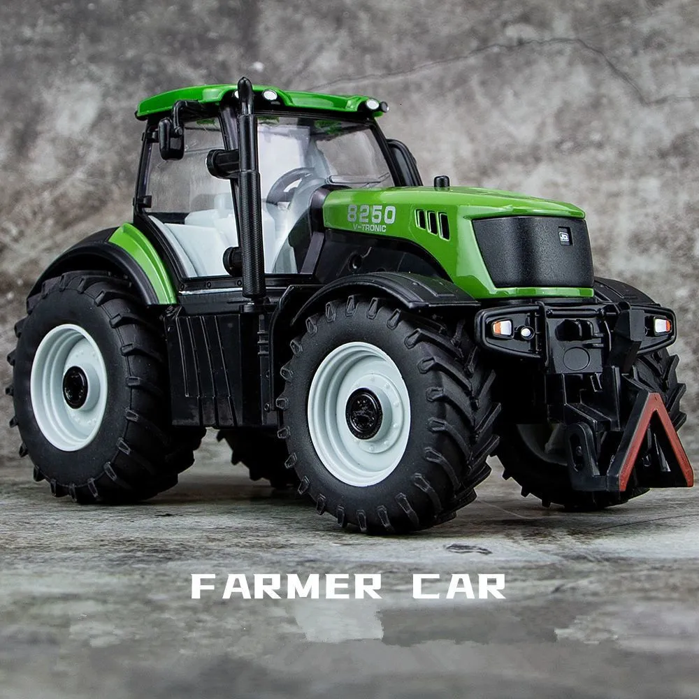 Diecast Model Car 1/32 legering Tractor Model Diecast Agricultural Fordon Farming Tool Car Cultivated Land Car Model Sound and Light Kids Toys Gift 230517