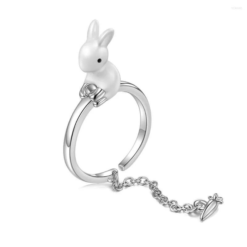 Cluster Rings Simple Opening Eating Radish Sweet Animal Jewelry Exquisite Oil Drip Chain For Women Men Gift