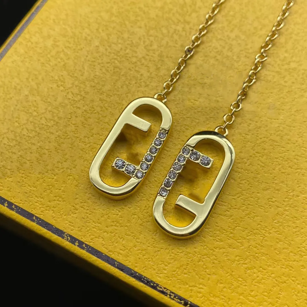 Fashion Gold Plated Brass Letter F Pendant Diamond Ear Line For Women Charm Metal Statement Jewelry Punk Accessories Stud