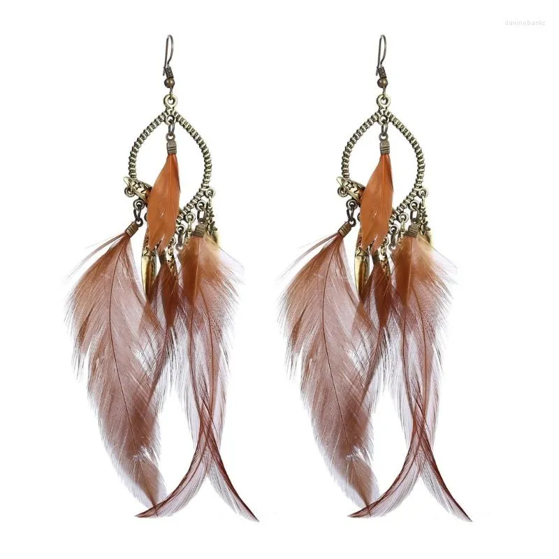 Kolczyki Dangle Boho Ethnic Dream Catcher Pióro Antiqu