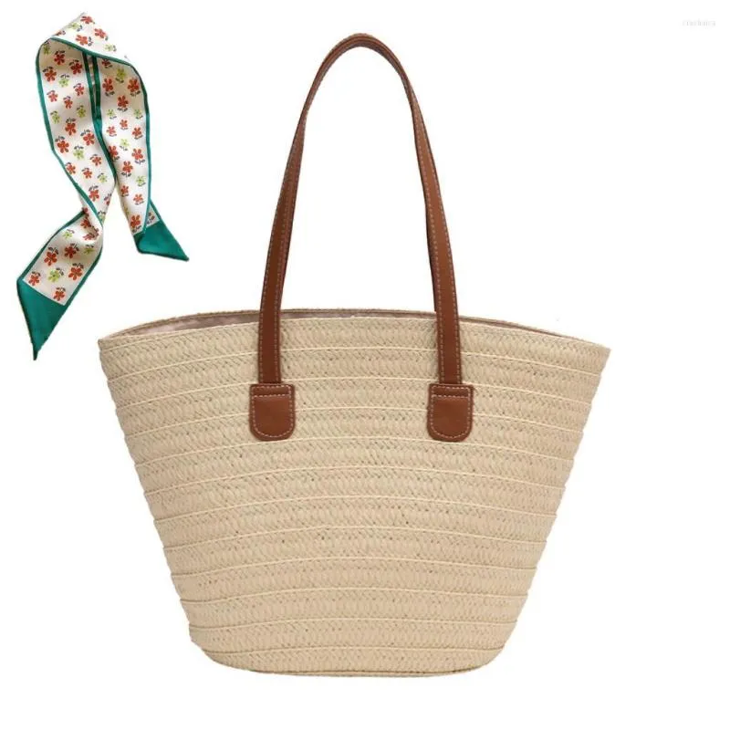 Midjepåsar Papper Braid Woven Bag Women's Large Capacity Grass Beach Vacation Simple Shoulder Tote