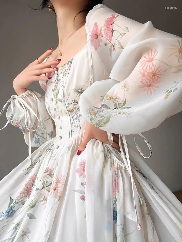 Vestidos Casuales Coreanos 2023 Verano Floral Midi Vestido Mujer