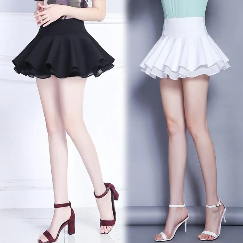 Dresses Summer Doublelayer Mini Skirt Chiffon Stretch Fabric High Waist Korean Fashion Sexy Pleated Skirt Women Black White
