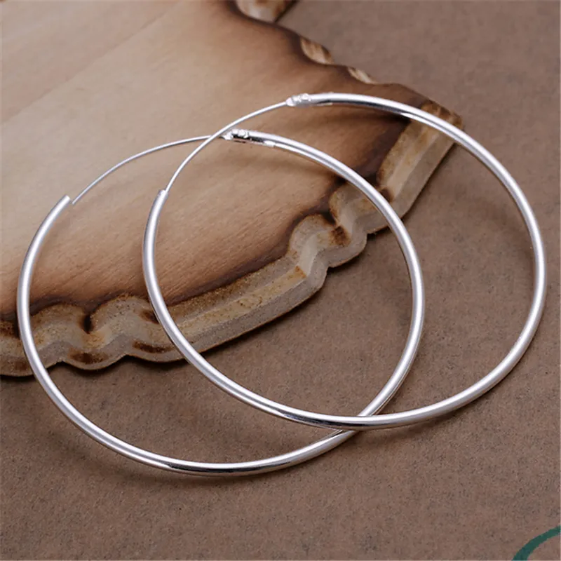 Sterling Silver Round Circle 35/50/60mm Hoop Earrings for Woman Wedding Engagement Party Fashion Charm smyckespresent