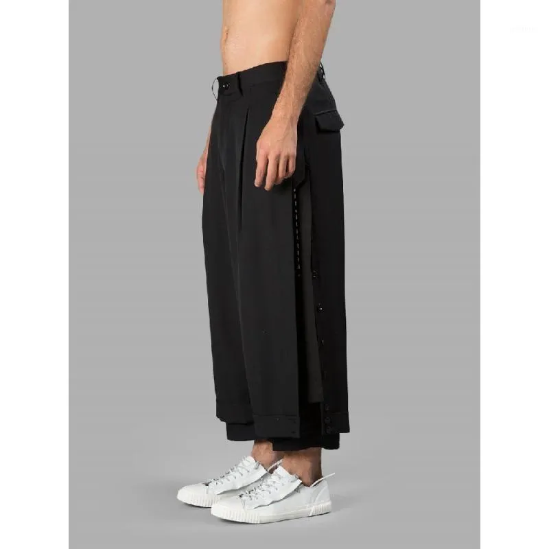 Pantalons pour hommes automne marque Streetwear japonaise mode à neuf points avec trois couches déconstruction joggeurs irréguliers