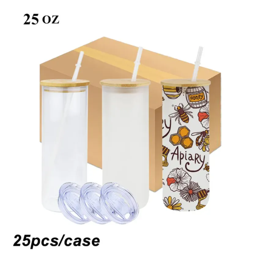 25oz Sublimation Tumblers Creative Glass Cups Ice Drink Coke Cups Can Milk Juice Blanks Drinking Minimalist Coffee Mugs With Straw and Bamboo Lids Ocean Ship E0517
