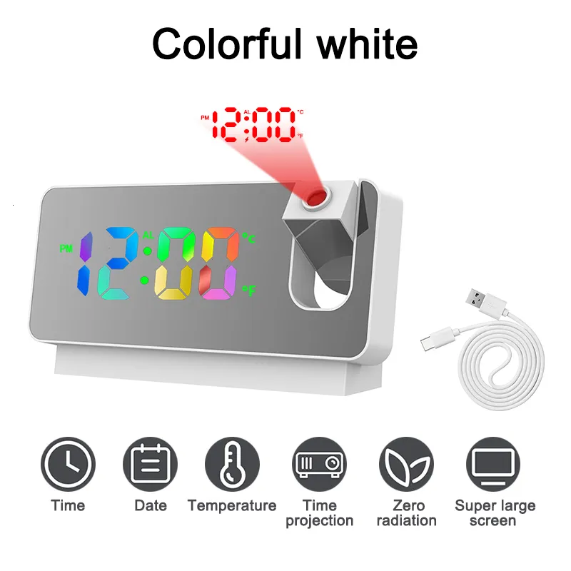 Reloj despertador de proyección Digital LED con rotación de 180 °, reloj  electrónico silencioso, proyector de
