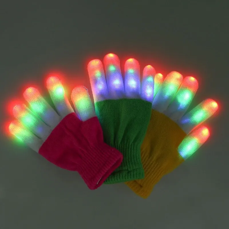 LED Gloves 1Pair Glowing Gloves Halloween LED Light Finger Gloves Toys for Kids Festival Year Lighting Decor Gloves Party Supplies 230516