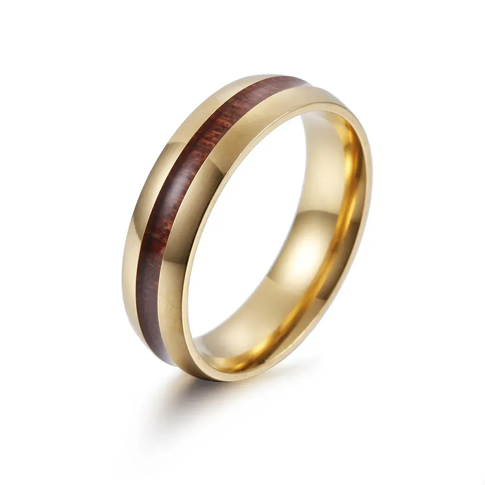 Stainless Steel Wood ring blue gold band rings for Men Women fashion jewelry will