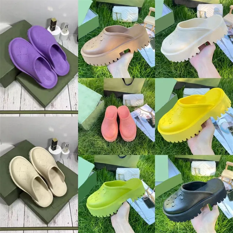 Designer Sandals Luxury Thick Sole Slippers Hollow Pattern Rubber Material Candy Color Sandals Flat Lace Up Box