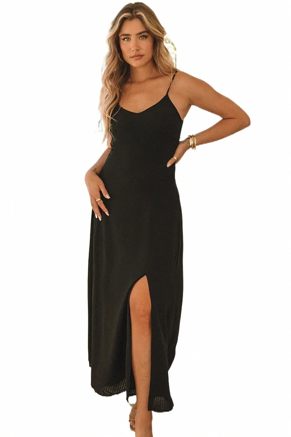 black spaghetti strap dress maxi ZAPAKA Women Black White Dots Long Wedding Guest Dress Convertible Sheath Spaghetti Straps Backless Formal Dress with Streamer, Black White Dots / main image 1