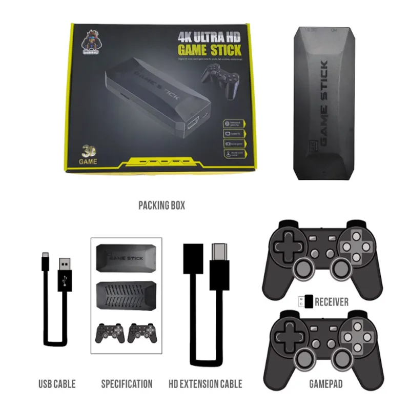 M16 Game Console Wireless TV Gaming Box med dubbelkontrollhandtag 3D 4K HDEFINITION 64G/128G Media Player Game Stick With Package Retail Box