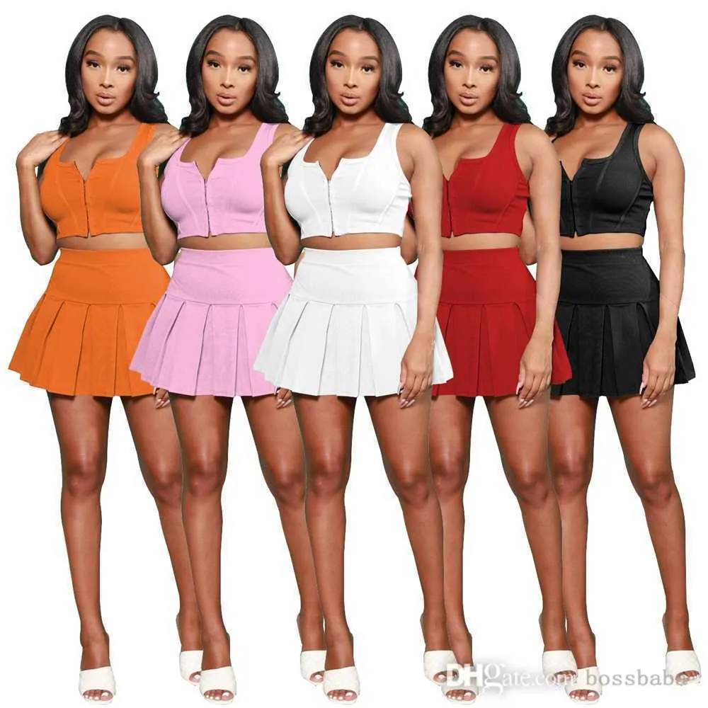 Women Tracksuits Two Pieces Set Designer 2023 New Casual Sexy Solid Color Nightclub Style Slim Fitting Sports Vest Skirt Sportwear 5 Colours
