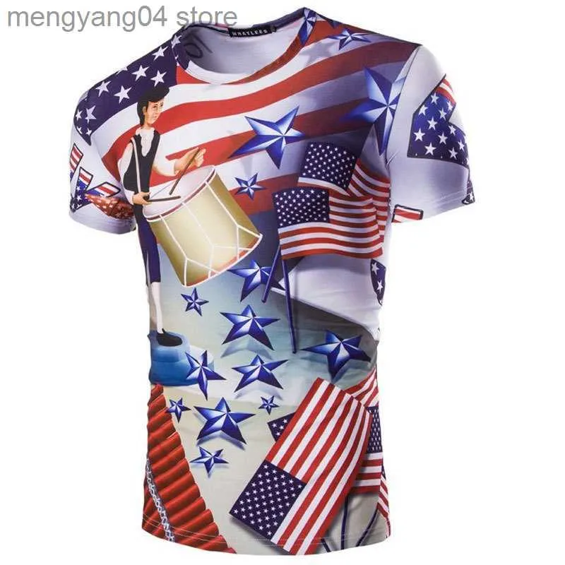 メンズTシャツ夏の新ラインメンズアメリカンフラッグインディペンデンスデー3DプリントTシャツTX-RW-0583 T230517