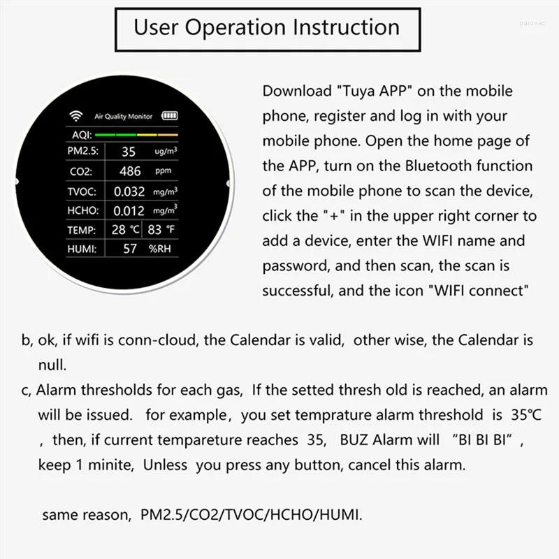 Meter PM2.5 TVOC CO2 HCHO Температура влажность AQI Detector Saturn Monitor Analyzer Analyzer Black