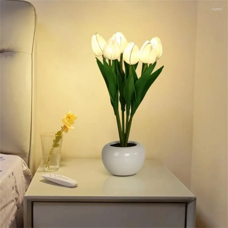 Tischlampen Innendekoration Lampe Nachttisch Wohnzimmer Garten LED Nachtlicht El Schlafzimmer Tulpen Künstliche Blumen Est