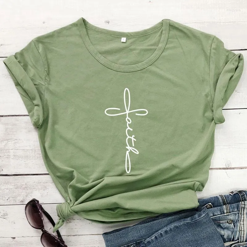 Damen T-Shirts Cross Faith Letter Print T-Shirt Unisex Religiöse christliche Kirche T-Shirt Sommer Rundhalsausschnitt Grafik Slogan Übergroßes T-Shirt