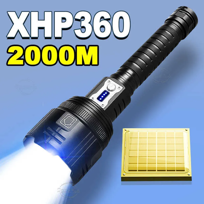 Flashlights Torches 강력한 XHP360 USB 충전 줌 2000m 군대 전술 손전등 XHP70 휴대용 토치 고전력 LED 손전등 P230517