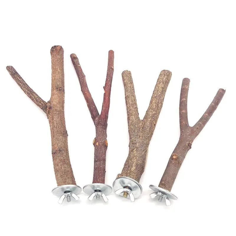 パーチ天然木製ペットペットの生の木のフォークツリーブランチスタンドラックリスバードハムスターブランチパーチチューバイトおもちゃスティック用品