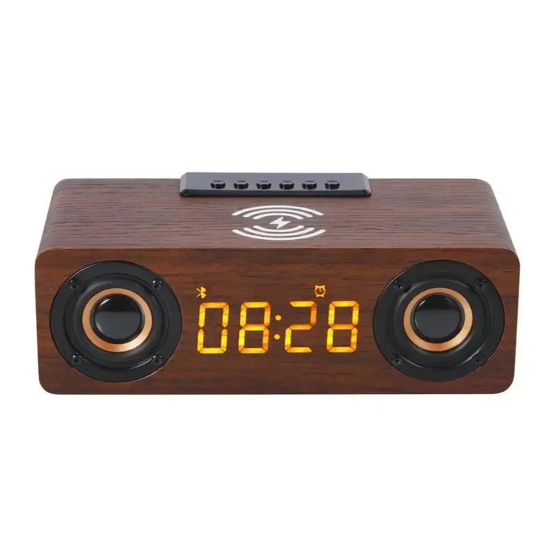 K1 Wireless Charging Wooden Bluetooth Speaker Home Theater Subwoofer Alarm Clock Soundbox Stereo Surround Music Center TV Soundbar