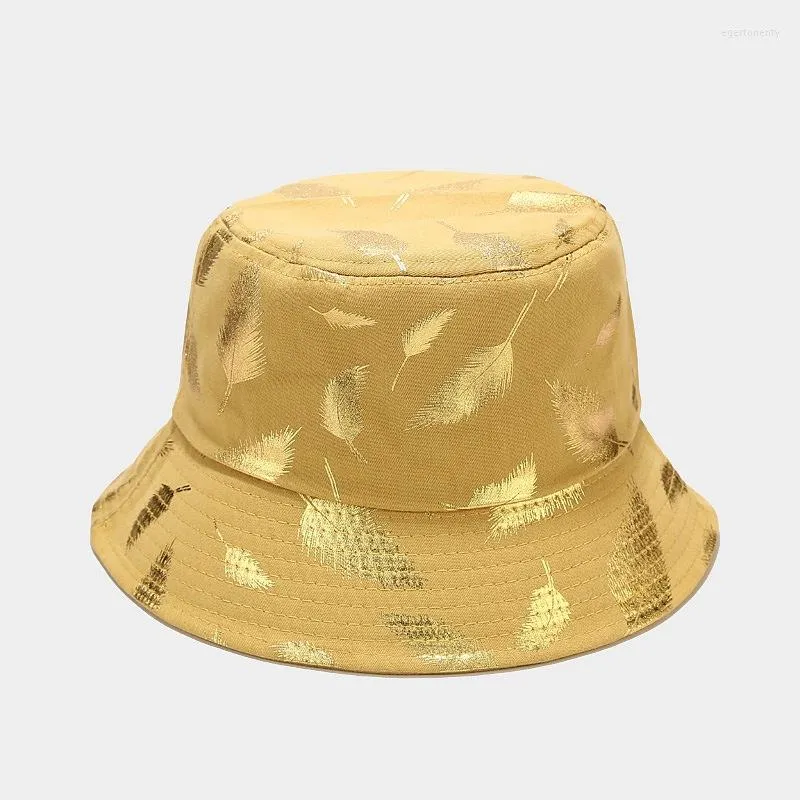 Basker unisex sommar två sidor bär reversibel hink hatt bohemisk fjädertryck vikbar fiskare mössa utomhus hiphop