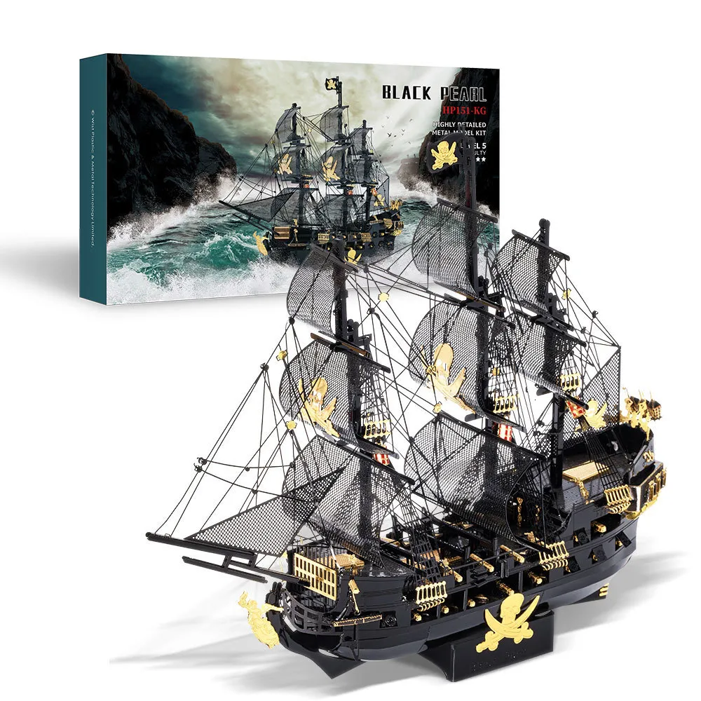 الألغاز ثلاثية الأبعاد PICECOOL 3D Metal Metazing the Black Pearl Jigsaw Model Model Kits DIY Pirate Ship for Adult Birthday Higds for Teens 230516