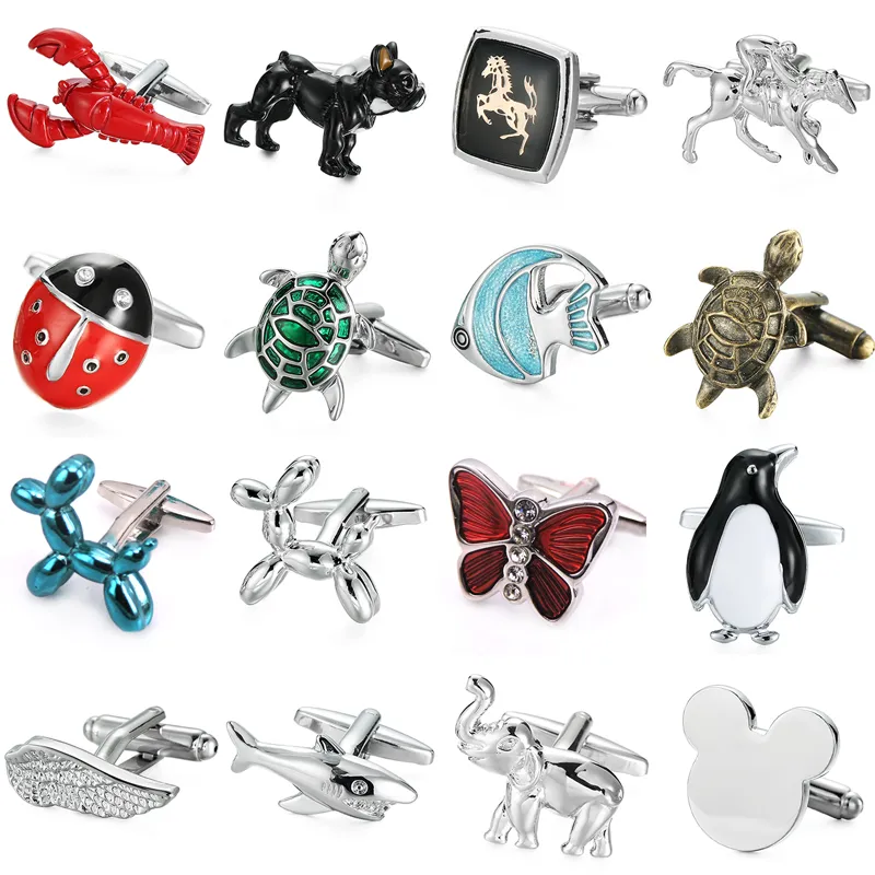 Новые запонки для животных Butterfly Turtle Bee Dog Fish Wing Design Mourinks French Room Cuff Buttons для успешного мужского подарка