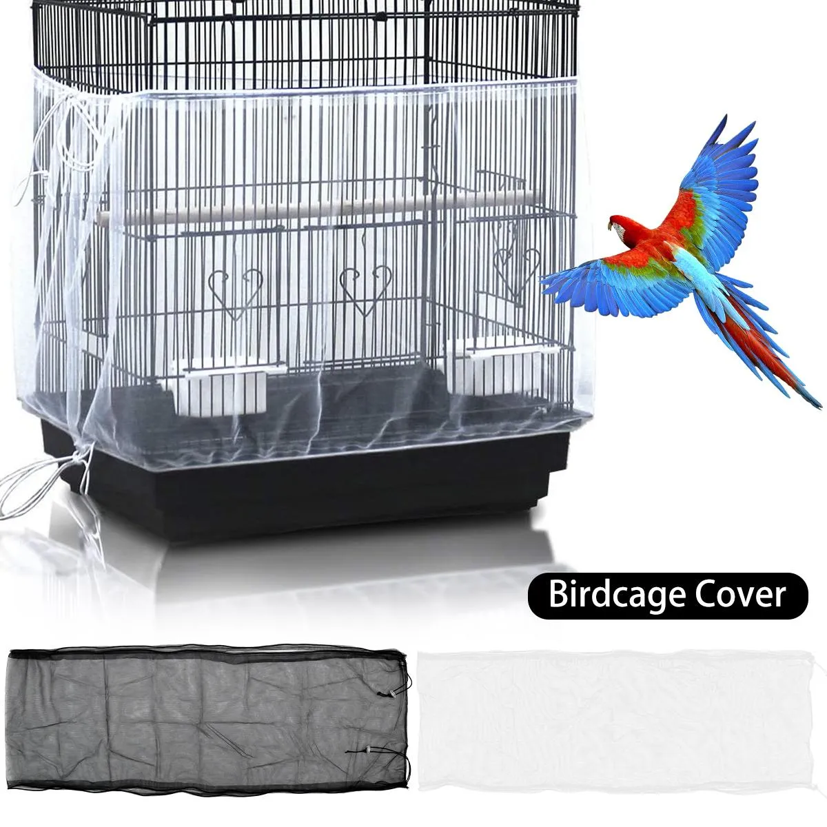 Couvre les récepteurs Gentes de semences en nylon Mesh Bird Parrot Cover réglable Nylon Airy Fabric Mesh Bird Cage Cover Catcher Greator