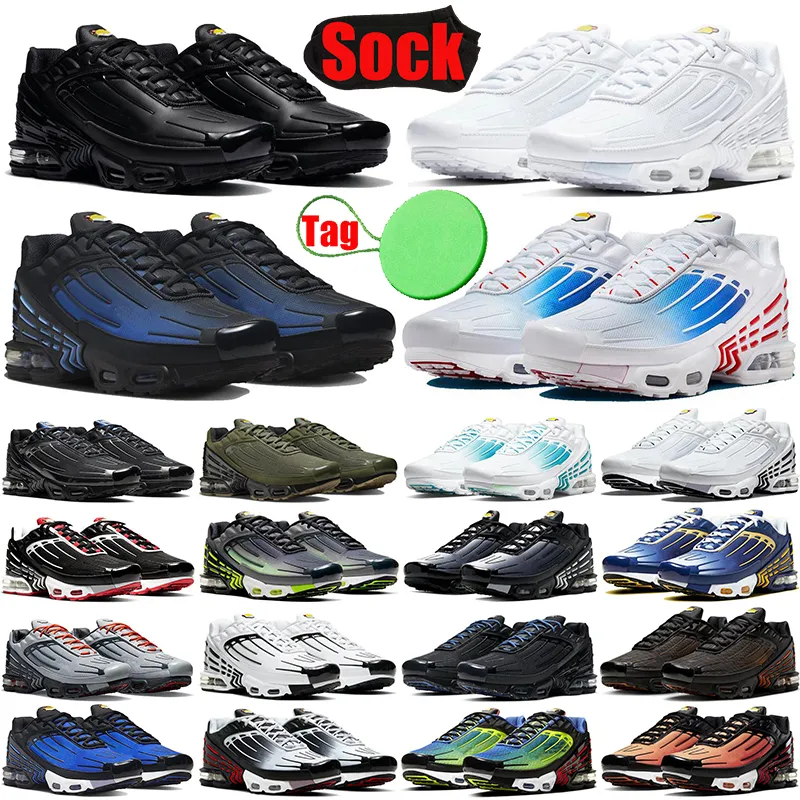 TN Plus Ayarlanmış 3 Tns Tnplus Erkekler İçin Koşu Ayakkabıları Kadın Ayakkabı Tn3 Üçlü Siyah Deri Birliği Zeytin Yeşil Yanardöner Beyaz Kırmızı Mavi Erkek Trailler Sneakers Koşucular