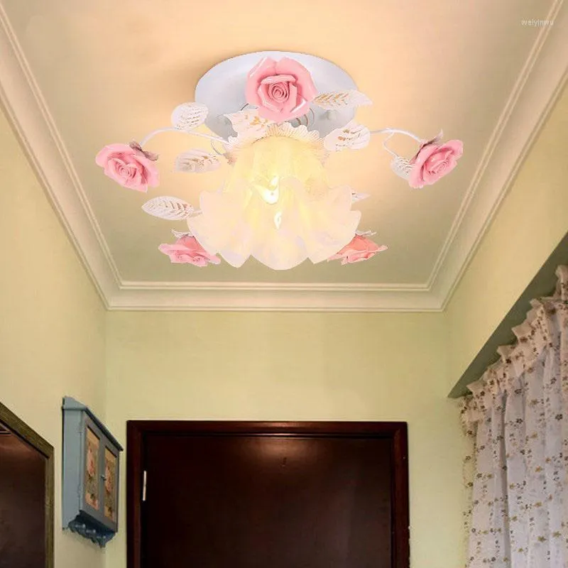 Japanese Pastoral Rose Wrought Iron Ceiling Flower Lamp For Porch Aisle Kitchen And Home Semi Flush Mount Lighting 110 265V From Weiyinwu 91.96 DHgate.Com