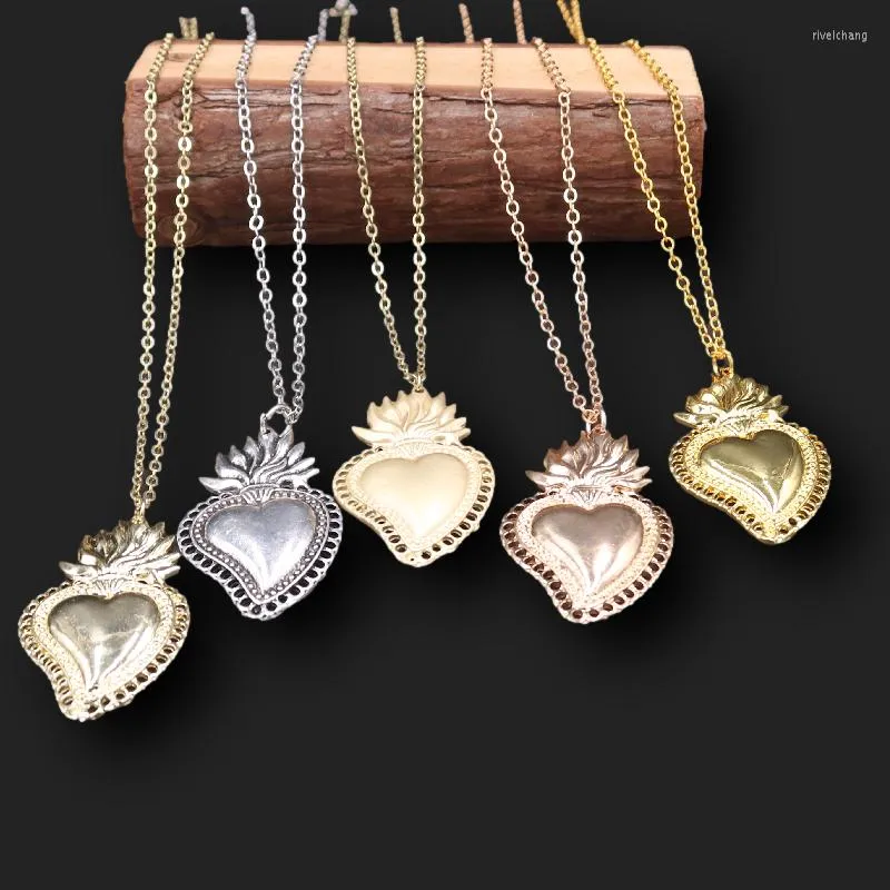 Pendant Necklaces 1pcs 5 Color Large Mexican Catholic Sacred Heart Amulet Necklace DIY Charm Jewelry Crafts For Devout Catholics Gifts A2302