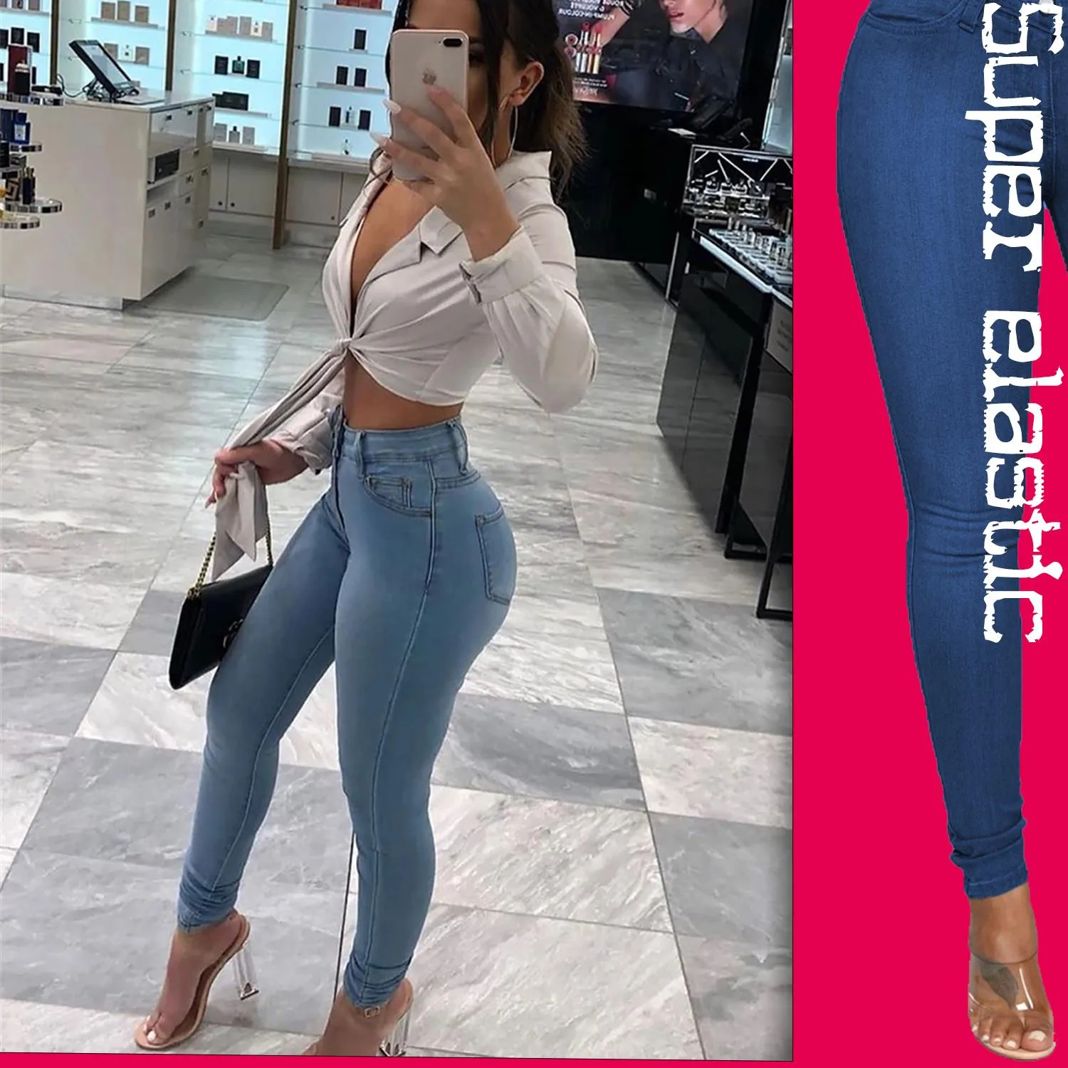 Jeans Push Up Women's Skinny Sexy Pencil Pants Plus Size High Waisted Xs Slit Badfriend Jeans Casual Clothes Large Hips Free Shipping