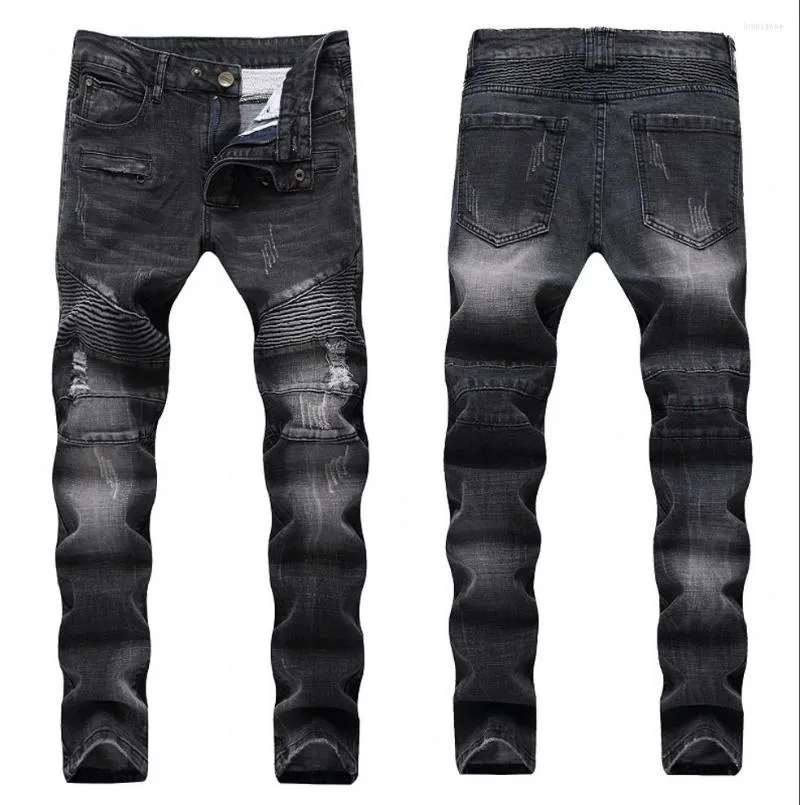 Heren jeans mode streetwear heren fietser homme mannen motorfiets slanke fit zwarte moto hoogwaardige denim broek joggers