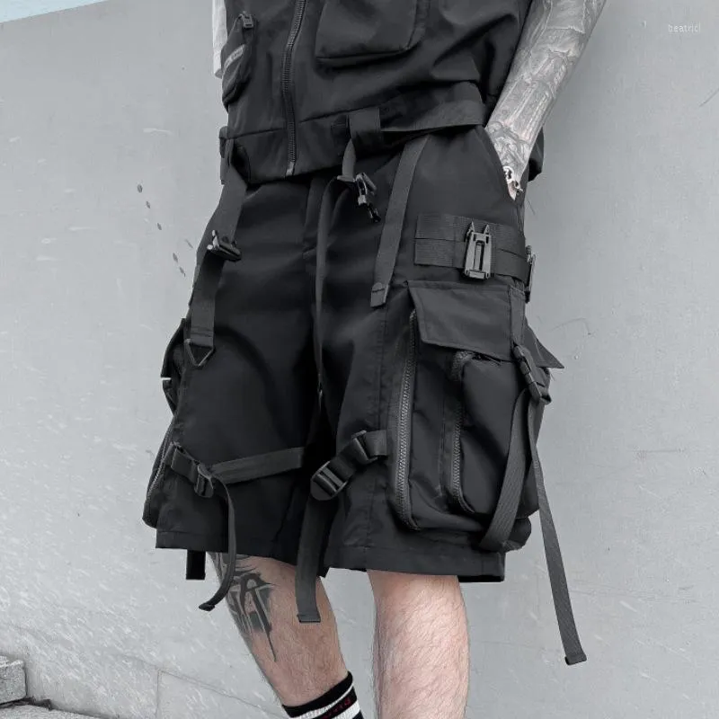 Herr shorts män sommar baggy korta joggar mode high street mörkkläder tekniker med fickor lös passform taktisk lastbottnar