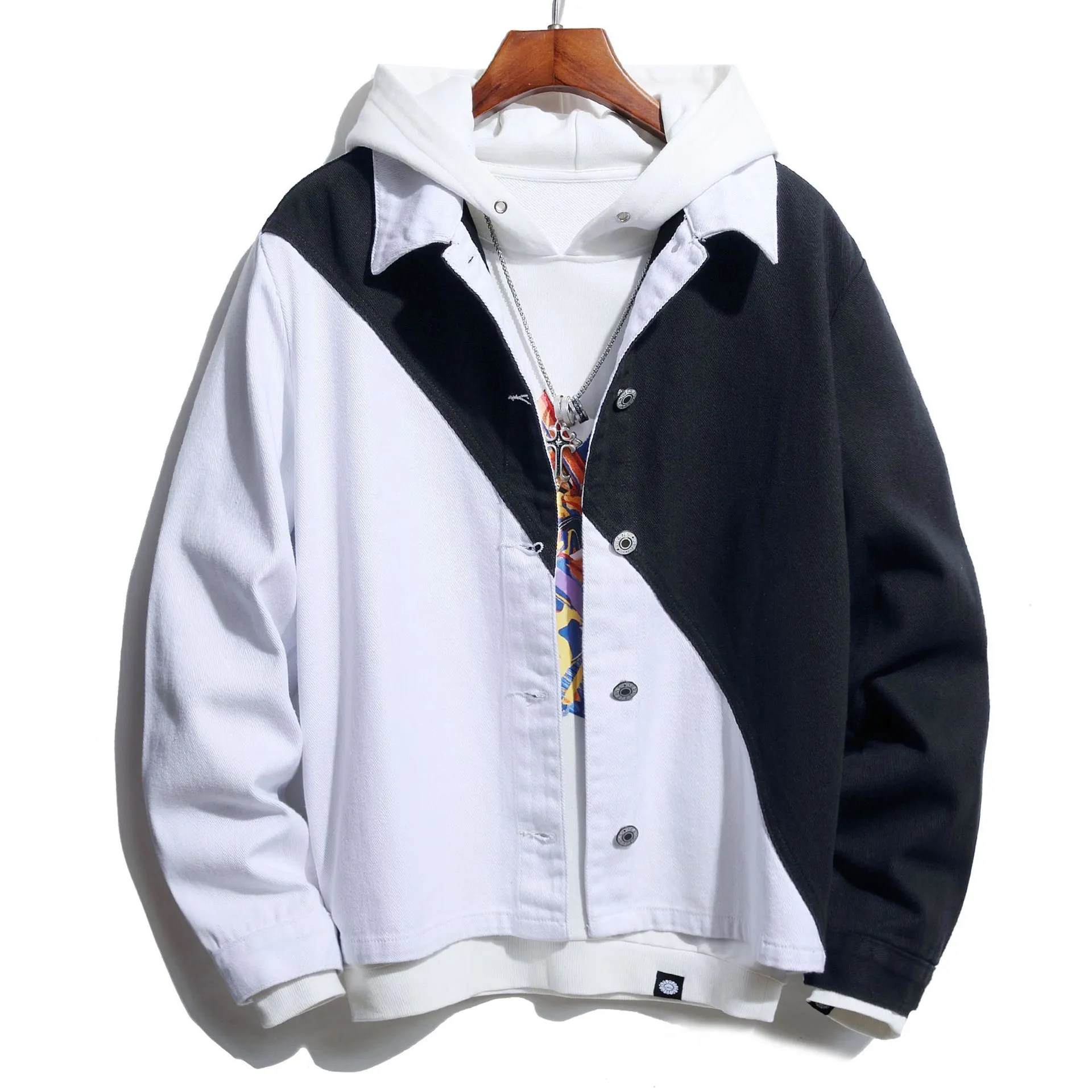 Two tone denim jacket black and white hot sale