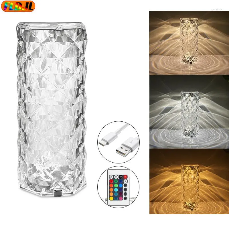 Luzes noturnas LED CRISTAL TABLE LUBRIL LUZ DO Projector 3/16 Cores Toque Ajuste Ajuste Romantic Diamond Atmosfera Recarregável