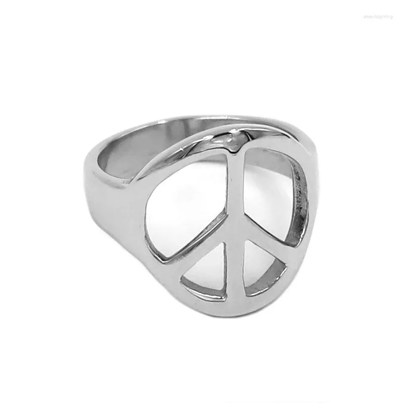 Anillos de boda Moda Anillo de la paz Joyería Clásico Color plata Mundo Signo Biker Hombres Mujeres Venta al por mayor