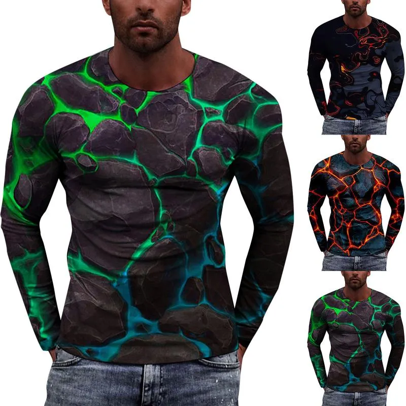 T-shirt da uomo Casual Top Shirt Street Stampa digitale 3D Top Girocollo Manica lunga Caldo Morbido Quotidiano Inverno Uomo Camicette