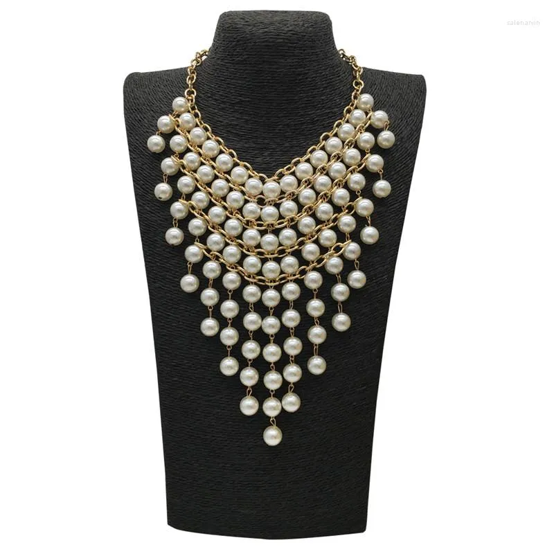 Chaînes ensemble de bijoux gland pendentif simulé collier de perles mariage mariée Vintage Maxi femmes collier boucles d'oreilles