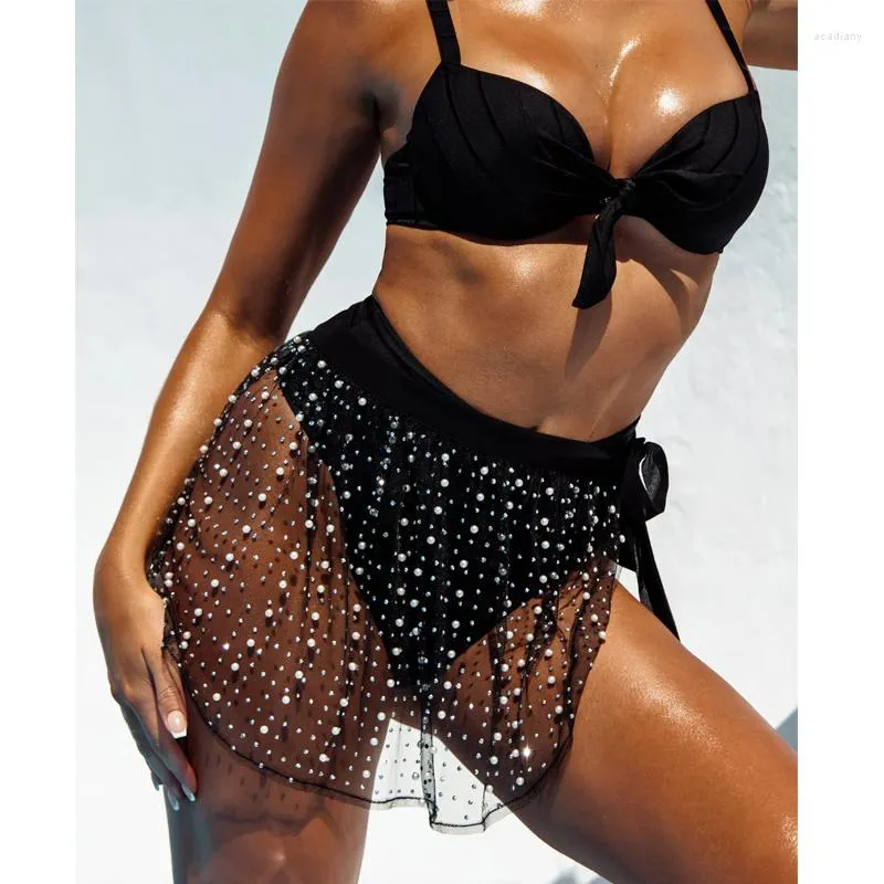 Skirts Sexy Beaded Strap Mesh Mini Beach Skirt Women Boho Fringe Hip Scarf Rave Wrap Drop Beachwear