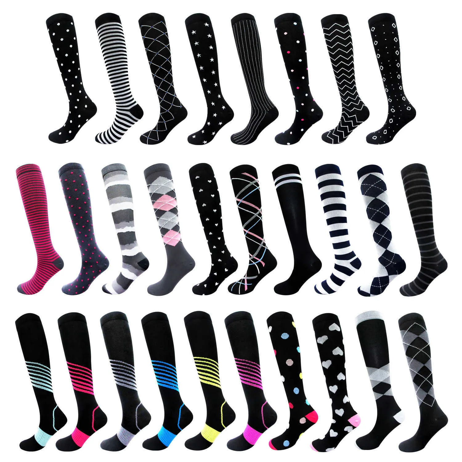 Sokken Hosiery 58 Styles Unisex Compressie Socks Men Women Running Cycling Sports Socks for Edeem Diabetes Variabelen Veins Happy Socks P230517