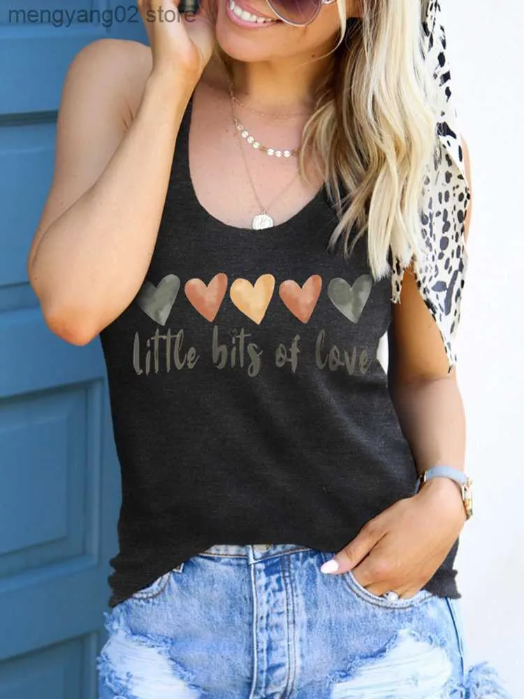 Débardeurs pour femmes Camis Little Bits of Love Heart Racerback Tank Femmes Style décontracté Sans manches Tops noirs Col ras du cou Graphic Basic Tees Summer Valentine T230517