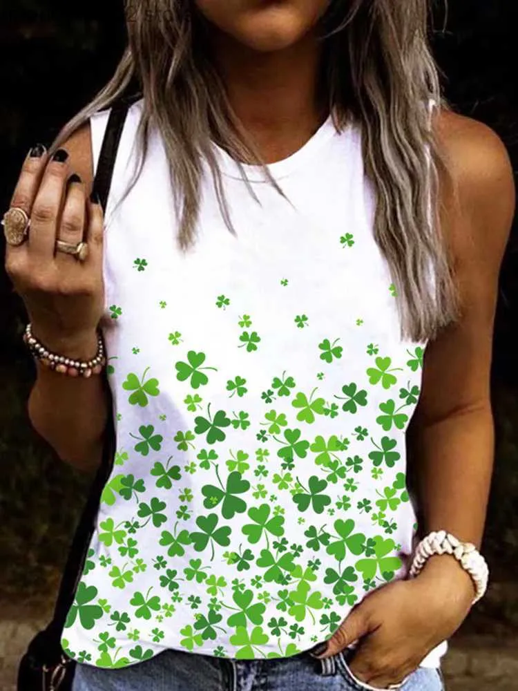 Kvinnors tankar Camis roliga Shamrock Clover Tryckt Tank Tops Comfy Tunics Blus Söt St Pat Day Shirts Women Sleeveless Crewneck T-Shirts T230517