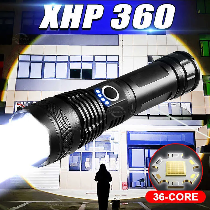 Lampes de poche torches XHP360 lampe de poche LED 18650 torche rechargeable 5000mAh XHP50 lampe de poche tactique avec charge USB lanterne étanche lampe de travail P230517