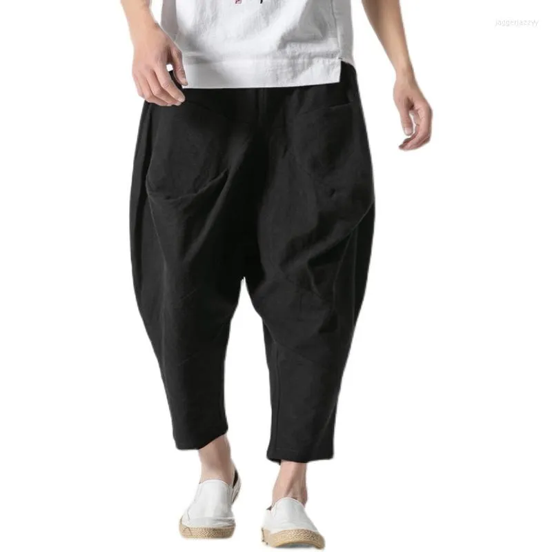 Roupas étnicas Man Wide Man 2023 Linho Cotton Crotch Pants Chinese Harem estilo Bloomers pernas de Bloomers