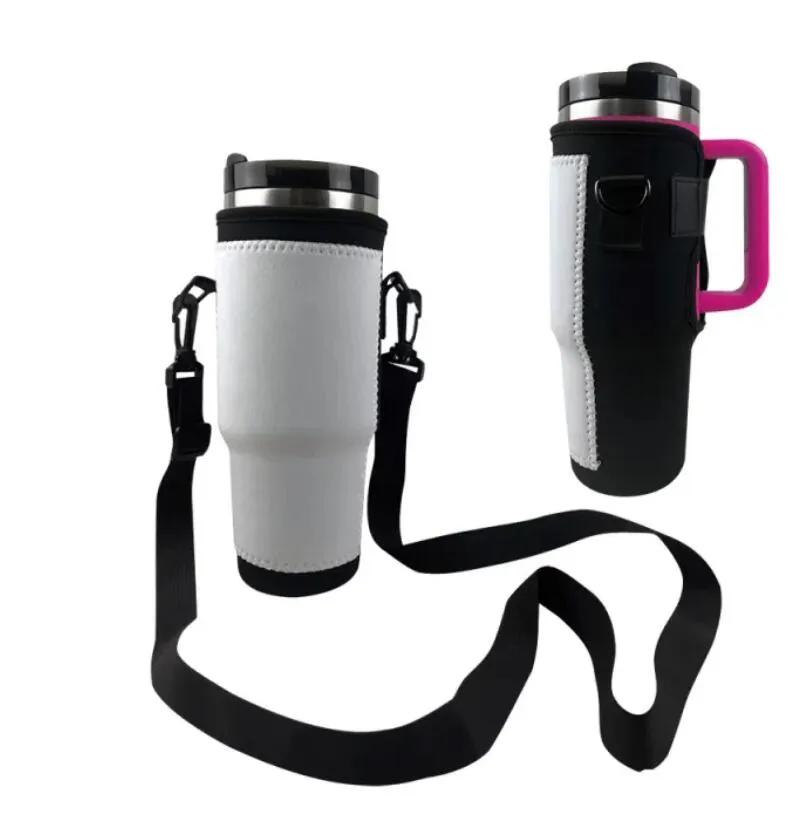 Neoprene Sublimation Tumbler Holder With Shoulder Strap 40oz Capacity, Heat Transfer, Ideal For